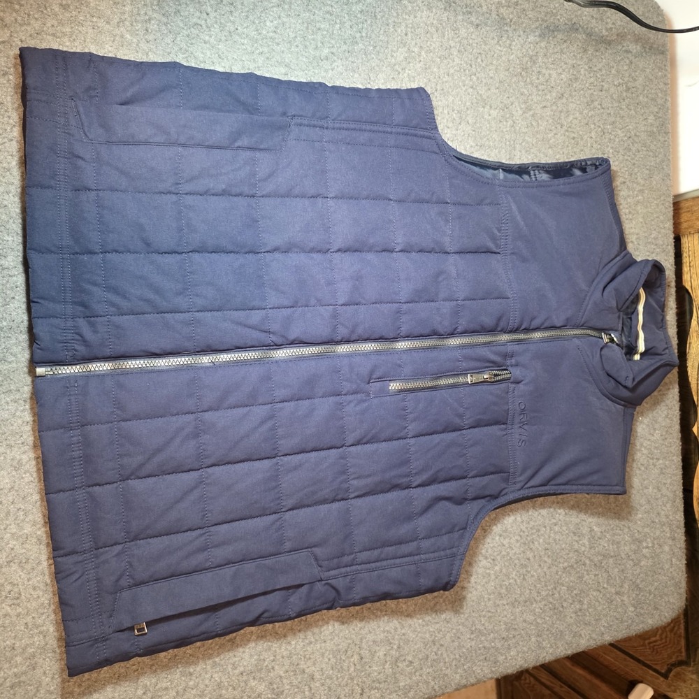 Orvis Classic Collection Quilted Navy Blue Men's Vest Full Zip Zipped Pockets L2